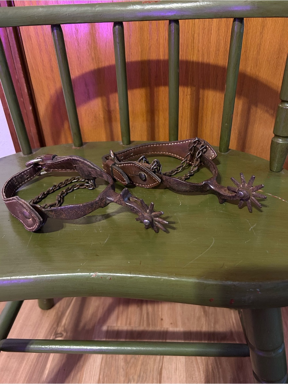 Western Leather Spurs with Star Rowel - Brown